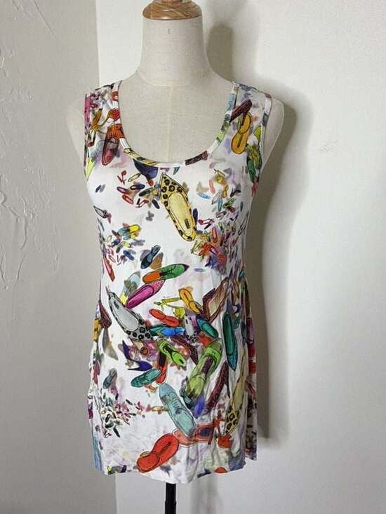 Karen Kane Dresses & Skirts - Karen Kane Women's Multi Shoe Print Stretch Jersey Handkerchief Tank Dress S